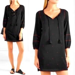 Madewell Signal Embroidered Black Mini Shift Tunic Dress Size Small Fall Autumn